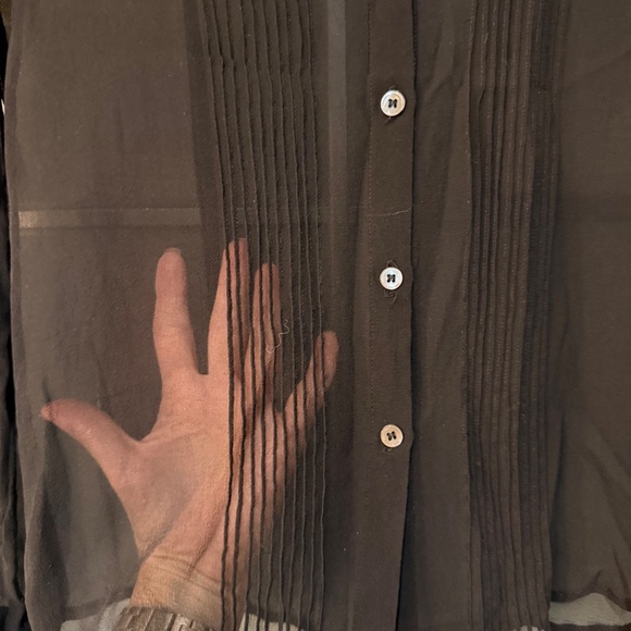 Theory Sheer Collared Button-down Blouse, Size P - Picture 2 of 4